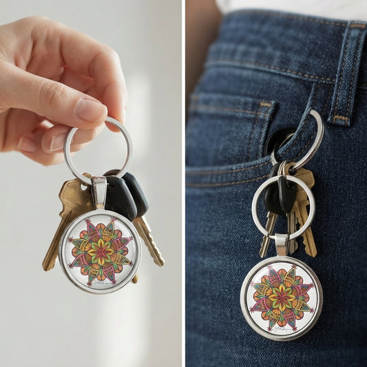 Premium Stainless Steel Art Keychain | Hands of Peace Mandala