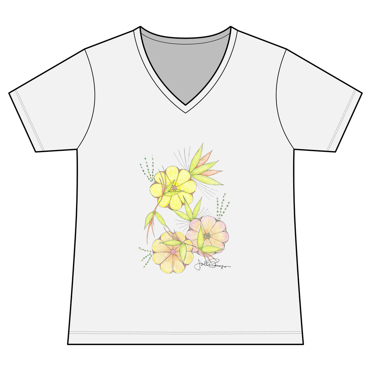 Woman's Premium Short Sleeve V-Neck Wearable Art | Blossoms