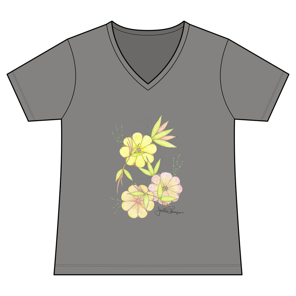 Woman's Premium Short Sleeve V-Neck Wearable Art | Blossoms