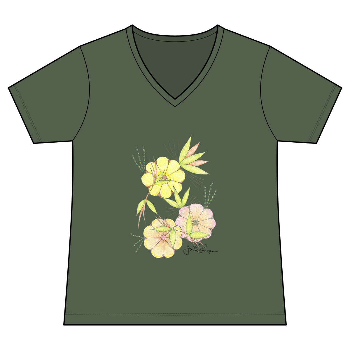 Woman's Premium Short Sleeve V-Neck Wearable Art | Blossoms
