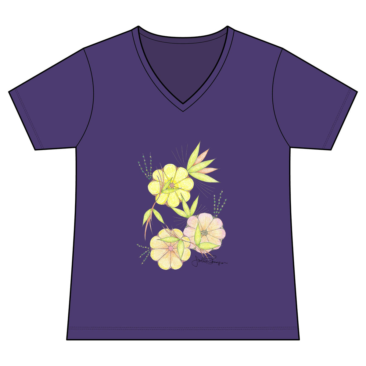 Woman's Premium Short Sleeve V-Neck Wearable Art | Blossoms