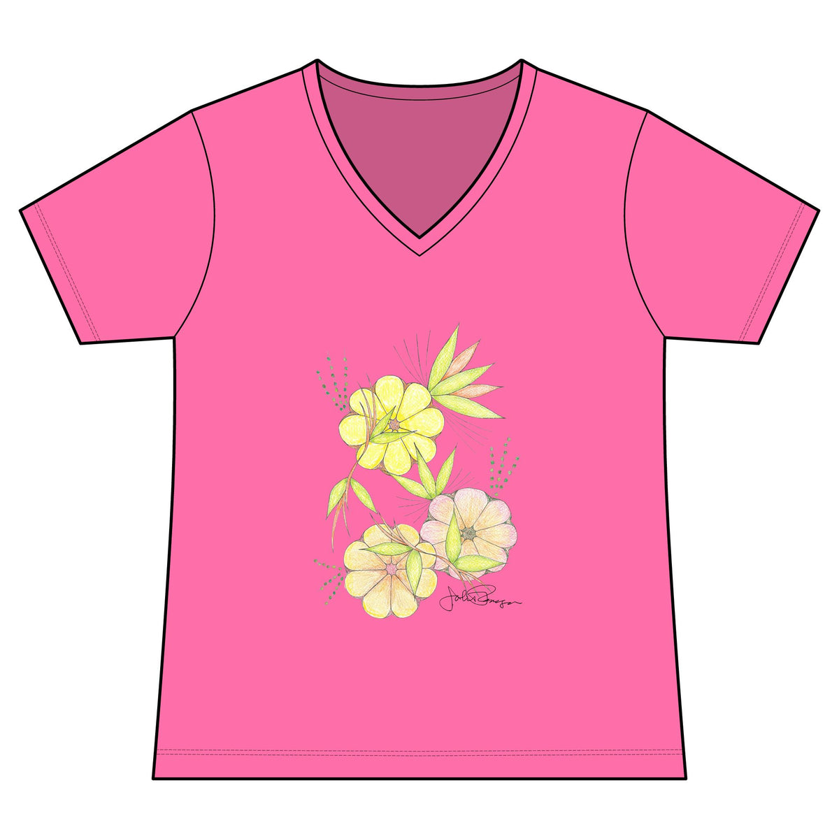 Woman's Premium Short Sleeve V-Neck Wearable Art | Blossoms