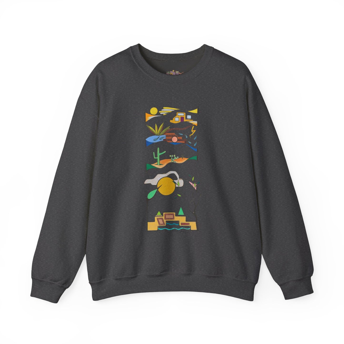 Southwest Desert Crewneck Sweatshirt — Minimalist Cactus & Adobe Landscape