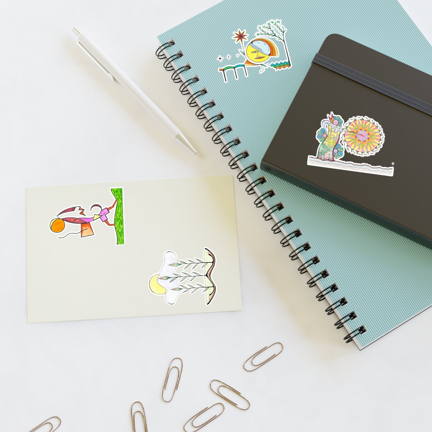 Whimsical Desert Harmony Abstract Hand-Drawn Colored Vinyl Sticker Sheet