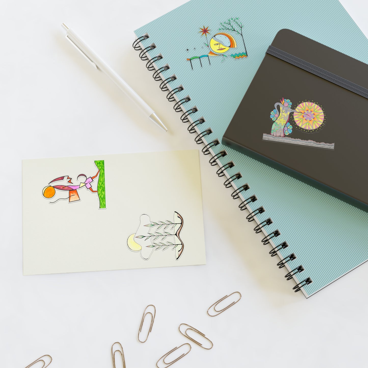 Whimsical Desert Harmony Abstract Hand-Drawn Colored Vinyl Sticker Sheet