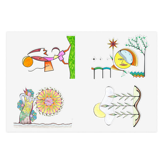 Whimsical Desert Harmony Abstract Hand-Drawn Colored Vinyl Sticker Sheet