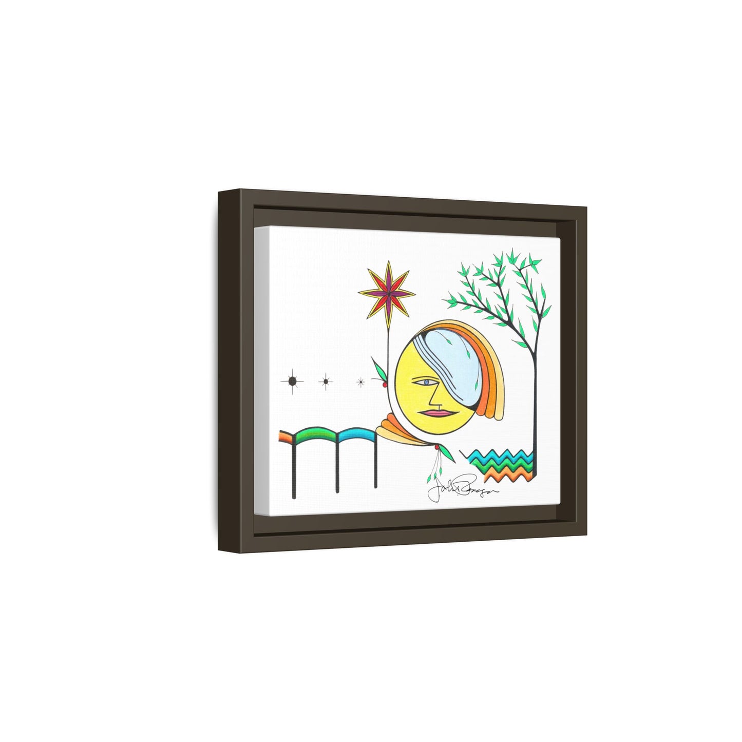 Framed Matte Canvas Art – Colorful Abstract Sun & Star Illustration