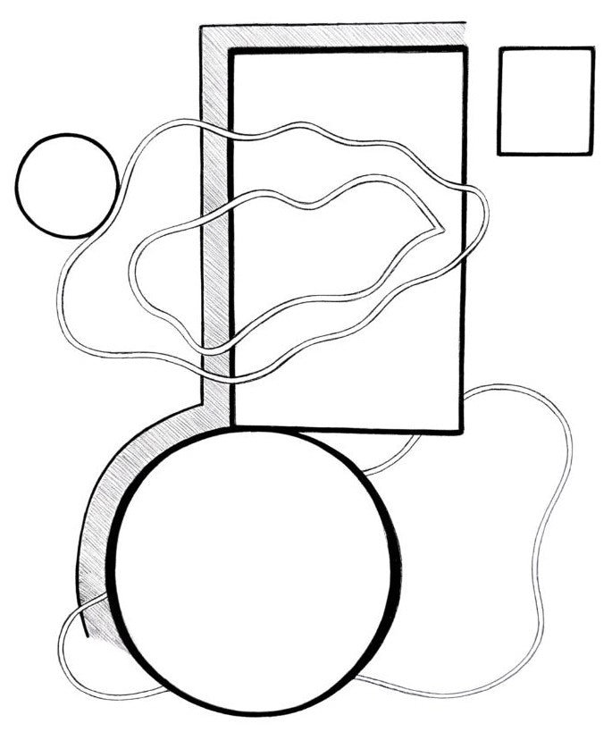Abstract line art with geometric shapes on a white background