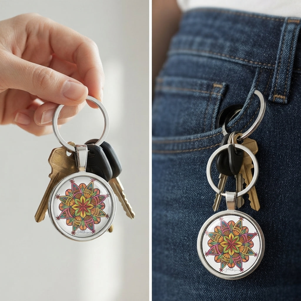 Premium Stainless Steel Art Keychain | Hands of Peace Mandala