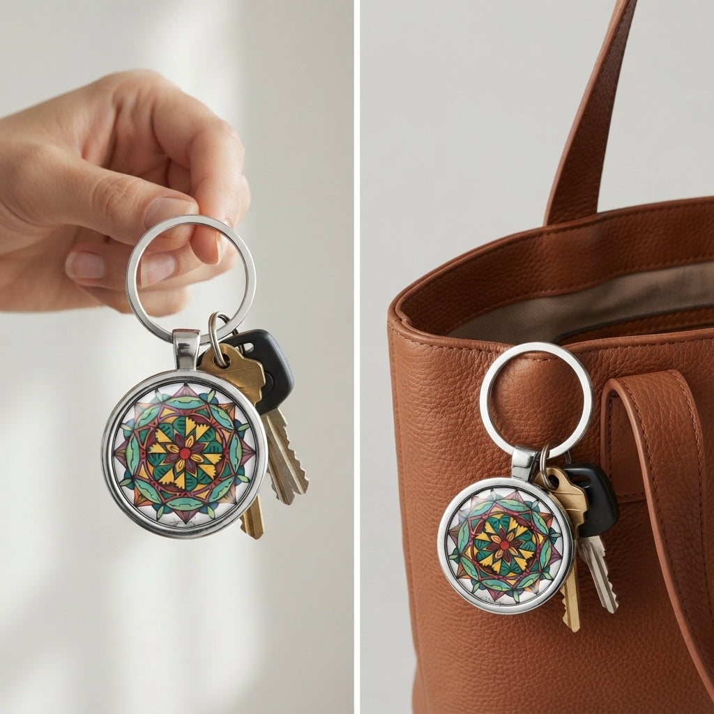 Premium Stainless Steel Art Keychain | Roundabout Mandala