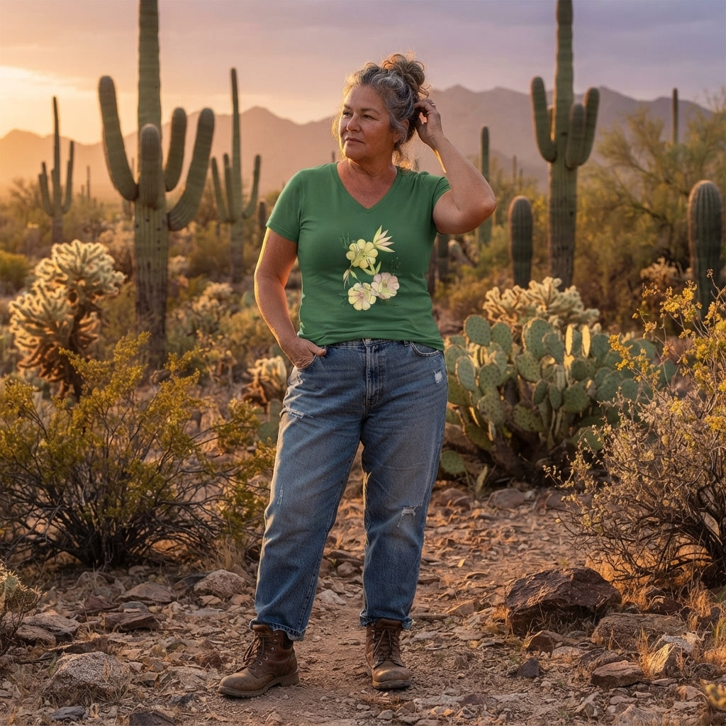 Woman's Premium Short Sleeve V-Neck Wearable Art | Blossoms