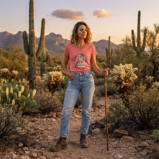 Woman's Premium Short Sleeve V-Neck Wearable Art | Colorful Geometric Palm Design