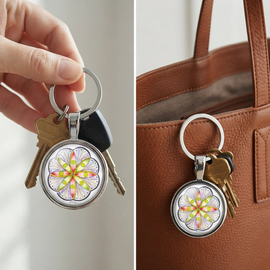 Premium Stainless Steel Art Keychain | Seeds of Growth Mandala
