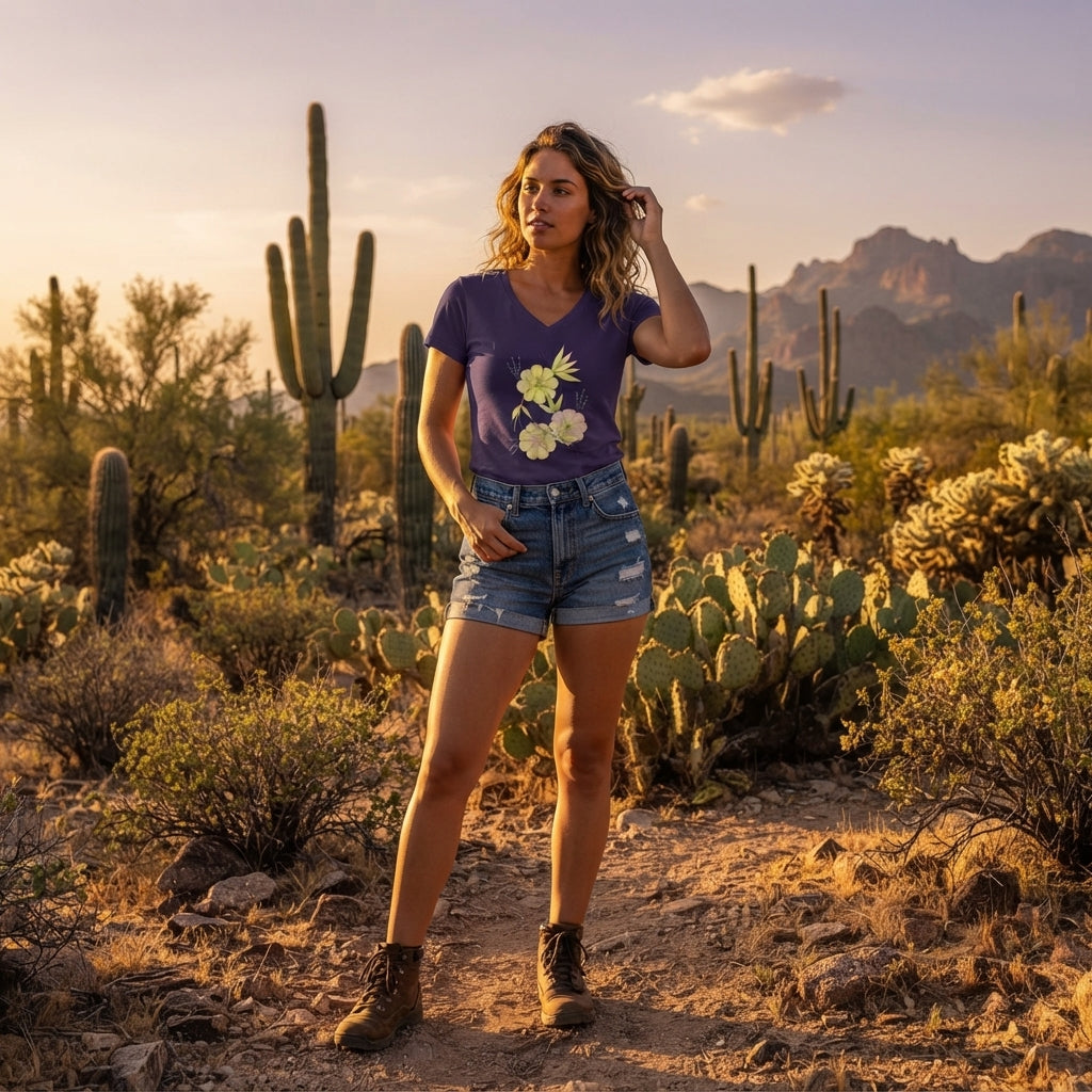 Woman's Premium Short Sleeve V-Neck Wearable Art | Blossoms