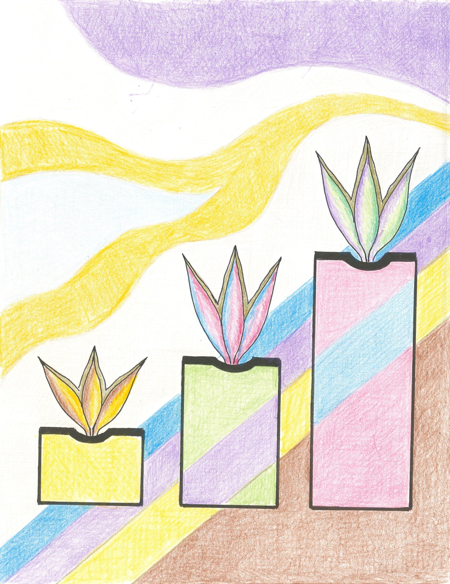 Colorful illustration of potted plants with abstract background