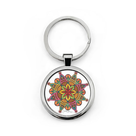 Keychain with a colorful mandala design on a white background