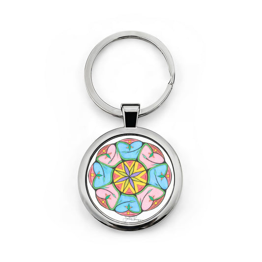 Keychain with a colorful mandala design on a white background