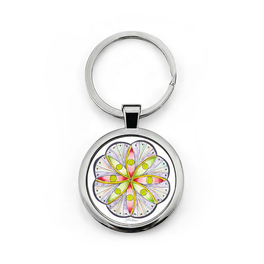 Keychain with a colorful mandala design on a white background